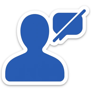 Disengaged user silhouette with a crossed-out chat bubble in minimal modern icon style, blue color variation, no background. sticker