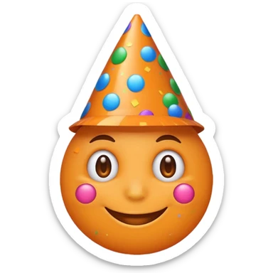 orange excited emoji, smiling eyes, party hat, confetti sticker