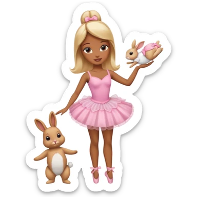 Brown skin blonde hair barbie ballerina holding bunny  sticker