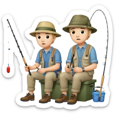 Father and son fishing, sitting bored sticker