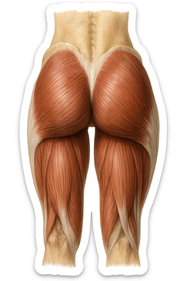 muscoli del gluteo anatomico, iperrealistico 4k, isolato su sfondo bianco sticker