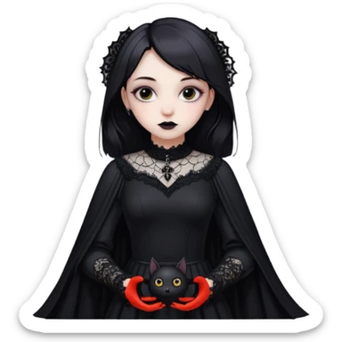 A girl with a goth vampire look in a goth dress with long bat sleeves sticker