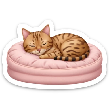 Beige bengal cat sleeping on a light pink cat bed sticker