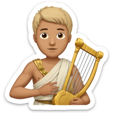 Man with llonh   holding a lyre sticker