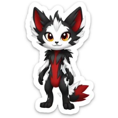 Anthro-Edgy-Cool-Dark-Black-White-Red-Contrast-Colors-Fantasy-Fur-Sona-Chibi-Shiny-Fakémon-Hybrid full body sticker