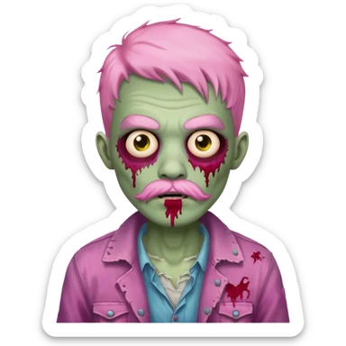 young zombie with pink mustache sticker
