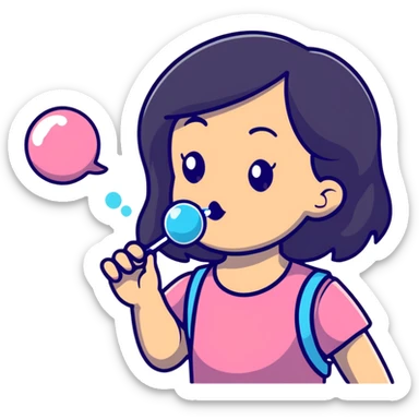 girl blowing bubble gum sticker