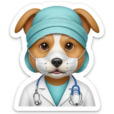 doctor dog wearing medical mask sticker