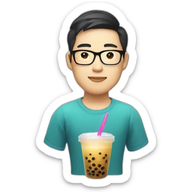 Apple style Asian developer with glasses and a cup of bubble tea sticker