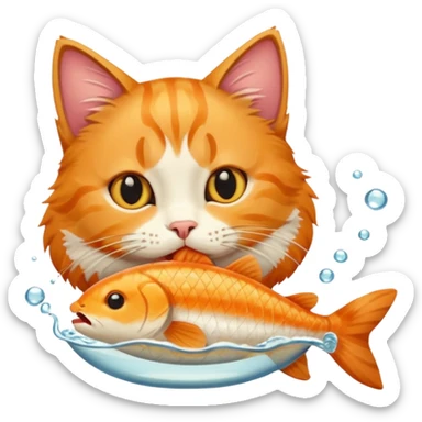 Cat having fishes  sticker