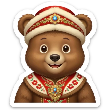 Cheerful bear in traditional Russian folk costume sticker