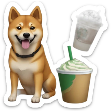 Shiba and malinois dog with Starbucks sticker