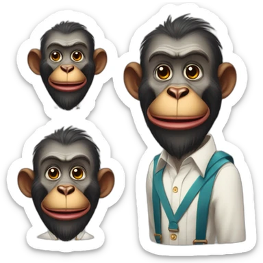 Funny Mandrill with a human look bold with beard wears a shirt and Suspenders in the shirt neck a butterfly like a clown putting his index finger in his nose sticker