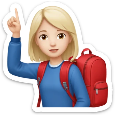 girl with red backpack pointing up to the left, simple background sticker