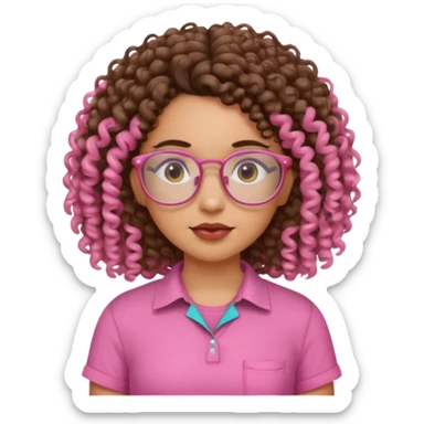 that girl mexican curly hair the pink shirt starking them and glasses sticker