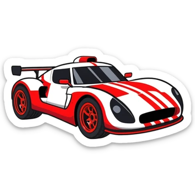 Racing car with oversized wheels and bold red stripes sticker