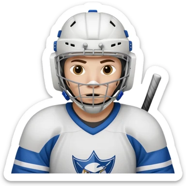 ice hockey goalie portrait, head and shoulders only, wearing goalie mask and helmet, padded jersey collar, holding goalie stick, focused intense expression, 3D cartoon style, mobile game icon style, clean background, no text, no watermark

 sticker