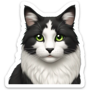 Norvegian cat black and nose white long fur and Green eyes  sticker