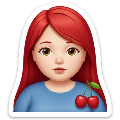 chubby white girl with cherry red long straight hair sticker