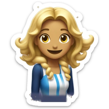 Sua expressão é gentil e serena, com um sorriso caloroso. Ao seu redor, pairam pequenos efeitos mágicos, como faíscas douradas e um leve brilho de aura celestial. O fundo pode incluir tons suaves de azul e estrelas para destacar sua natureza cósmica. sticker