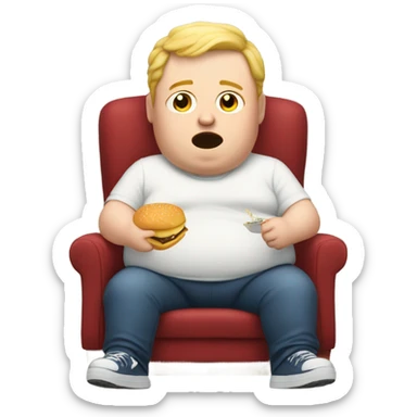Fat white boy in a chair eating sticker
