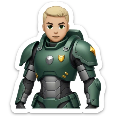 Cinematic Realistic StarCraft Terran Marine Portrait, captured in a dynamic, battle-ready stance, with every muscle defined beneath intricately detailed tactical armor in consistent dark green and grey. His steely eyes and resolute posture, rendered with dynamic, high-contrast lighting, exude raw power and relentless focus, high shine, evoking the epic spirit of a Terran Marine in combat. sticker