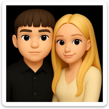 Make the guy's skin color the same as the girl's skin color in the image, keeping the 3d-emoji style and everything else unchanged. The original style is 3d-emoji, but since it does not support editing, use the general style while respecting the 3d-emoji look. sticker