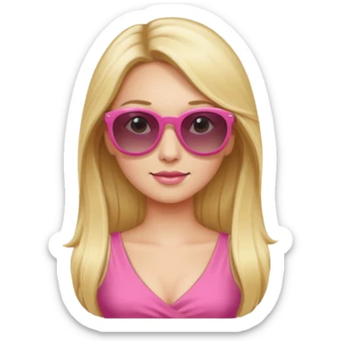 dior women with long blonde hair wear sun glasses, pink dress sticker