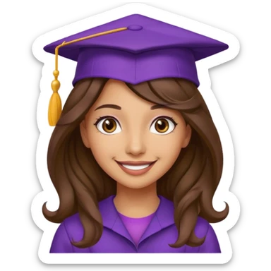 beautiful  womanolive skin with wavy long long brown hair and hazel eyes with purple school hat sticker