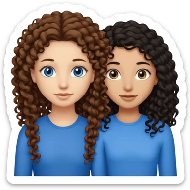 Two best friends .bestie 1: beige skin with brown long hair and blue eye. Bestie 2:mixed race skin with curly black hair and brown eye sticker