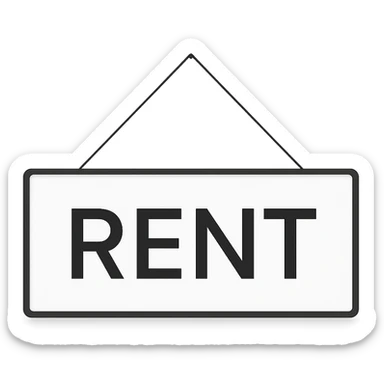 realistic modern 'rent' sign board, clean lines, minimal, contemporary, photo-like sticker