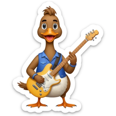 Goose with a mustache playing electric guitar  sticker