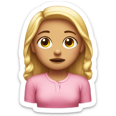 blionde girl crying tears of sadness. pink shirt sticker
