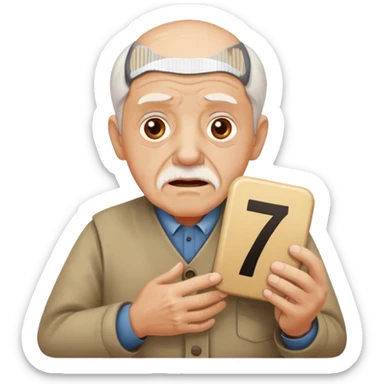 generate iphone emoji of a old gguy hold '7' and '11' numbers on hands scaried sticker