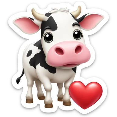 Create an emote of a cute cow holding a heart sticker