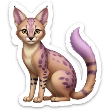 Realistic wild real life cute cool beautiful gorgeous floral pastel-lilac-violet-lavender caracal-serval-civet-genet-hybrid-animal-Fakémon-fursona photo IRL outside (full body) sticker