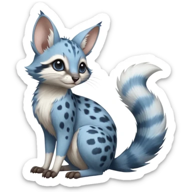 Blue-pointed, grey, soft natural realistic romantic vintage antique divine beautiful elegant pretty precious cute young youthful  Fakémon-Pokémon-alien-opossum-squirrel-feline-serval-caracal-chinchilla-Minccino-Cinccino-Meowstic-rodent-hybrid-creature with a big fluffy bushy tail (full body) sticker