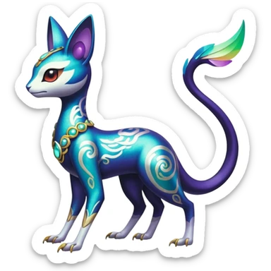 Shiny Colorful Futuristic Ornate Oriental Painted Asian Vernid-Trico-Meloetta-Latias-Koraidon-Peppercat-Protogen-Pokémon-Digimon-Fakémon-fusion-hybrid-creature sticker
