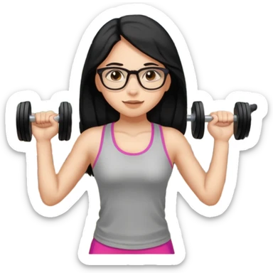 girl with long black hair, brown eyes, wearing glasses and working out in the gym sticker