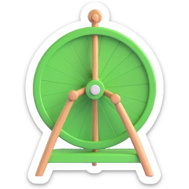 A 3D cartoon-style spinning wheel with alternating green and white sections sticker