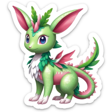 Shiny Exotic Cute Majestic Ethereal Sparkly Flygon-Sylveon-Shaymin-Meganium-Hybrid-Creature with white pattern-markings sticker