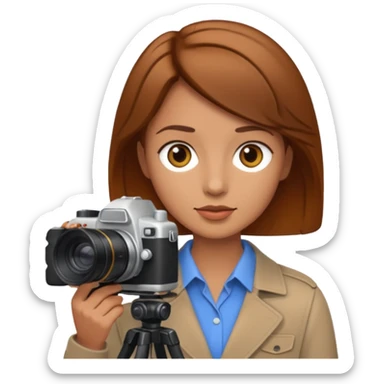 a white journalist with a camera sticker