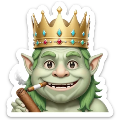 Troll face meme smoking a cigar  and wearing a crown￼ sticker
