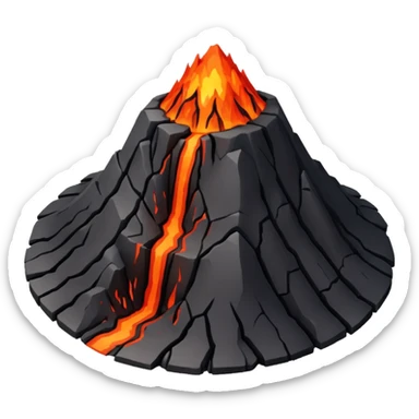 A dormant volcano surrounded by hardened magma paths. sticker