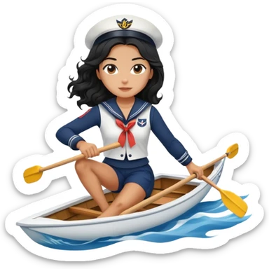 black long wavy hair girl rowing as a professional sailor sticker
