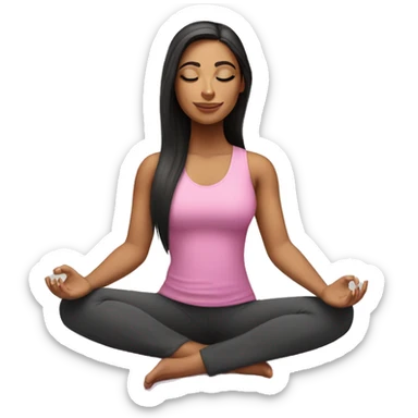 Realistic Hispanic girl with long straight hair and makeup  wearing pink doing yoga sitting on yoga mat  sticker