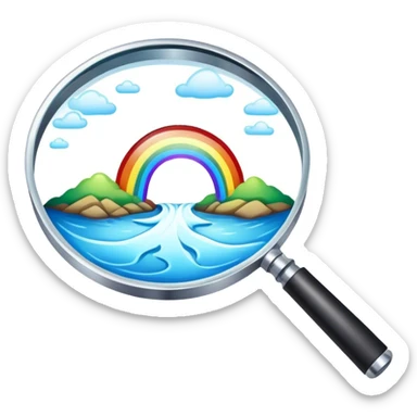 a magnifying glass with a rainbow river flowing through it sticker