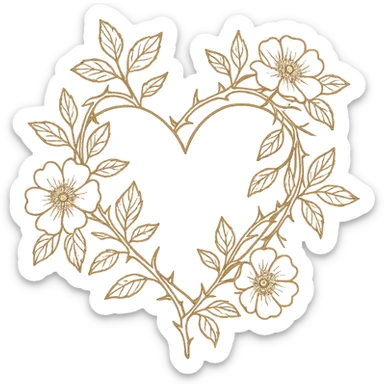heart with a wild rose thicket theme, clean digital illustration sticker