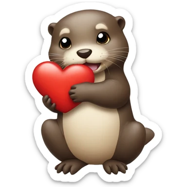 otter holding a heart sticker