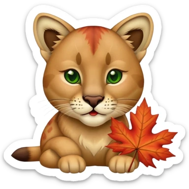 A Florida panther eating a maple lear sticker